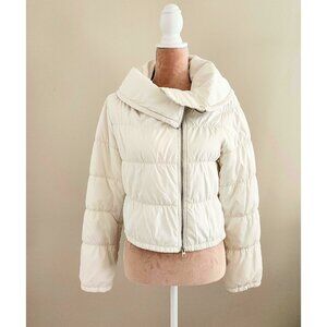 Bcbgmaxazria Cream Asymmetrical Zipper Puffer Jacket
